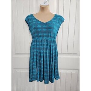 Torrid 0 Aqua Skater Dress US Sz 12 Geometric Print Elastic Waist